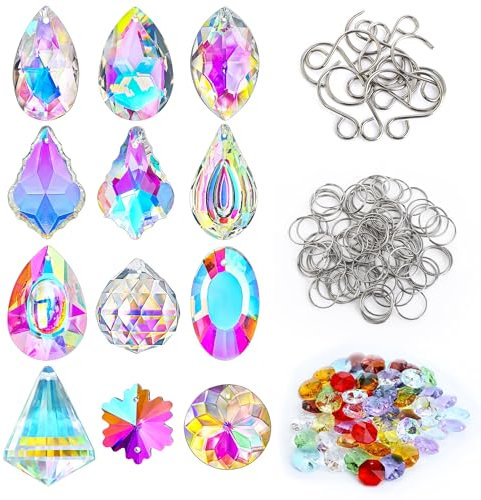 H&D HYALINE & DORA 12 teiliges DIY Sonnenfänger Satz, Kristall Sonnenfänger, Sonnenfänger mit Kristallen, Kronleuchter Prisma, Ersatz Sonnenfänger Perlen zum Aufhängen an Fenstern