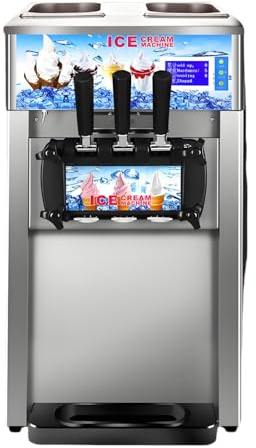 Furvveerr 1200W Máquina de Helados Soft Heladera Maquina Helados Soft Comercial Maquina Helados 18L/5Gal 3 Sabores para Cafeterías,Buffets,Tiendas de Bebidas,Restaurantes