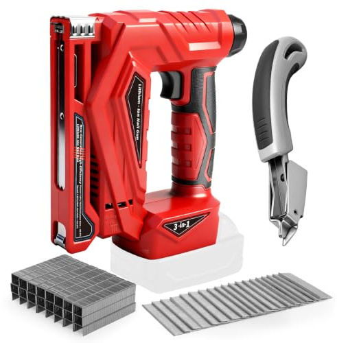 Roadtime Juego de clavadora inalámbrica para Milwaukee 18V (sin batería) | Clavadora y grapadora 2 en 1 Incluye 1000 clavos/grapas,Profundidad de clavo ajustable para carpintería y bricolaje