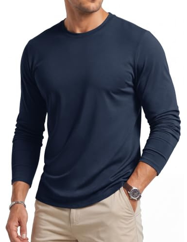 Cavva Long Sleeve Cotton T Shirt Mens Navy Basic Tops Heavyweight T-Shirts
