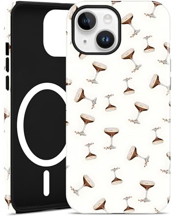 Aitipy Magnetic Case for iPhone 15, Compatible with MagSafe, Cute White Aesthetic Martini Glasses Magnetic Soft TPU and Hard PC Shockproof Protective Phone Cover for Women Girls