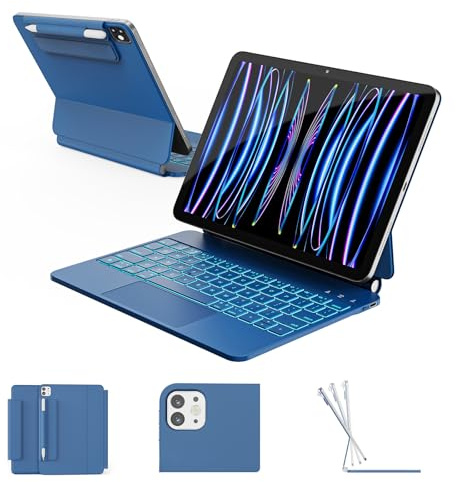 RAYMCRAFT for iPad Air 11 / Pro 11 Case Keyboard, Magnetic Floating Stand | Magic Keyboard, 11-Color Backlit, Multi-Touch Trackpad, Stain-Resistant Surface, iPad Air 11&10.9 4th/5th &Pro 11, Steel Blue