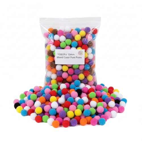 Mini Pom Poms, 1cm Colorful Fluffy Craft Pom Poms,1000 Pcs | Pom Poms Craft for Creative Projects and Decorations.