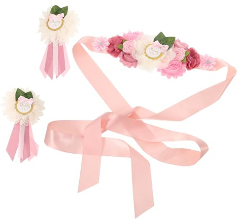 GALPADA Florale Umstandsschärpe mit Verstellbarem Bauchband Babyparty Accessoire Weiches Material Dekorativer Ziergürtel für Schwangerschaftsfotos und Mädchenparty