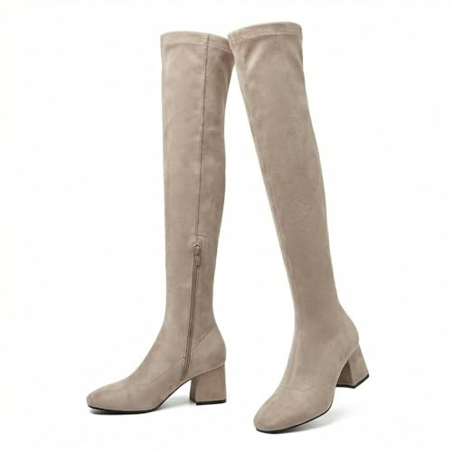 WXDTW Stivali alti al ginocchio da donna, stivali alti in camoscio elasticizzato con tacco grosso, stivali sopra il ginocchio sexy slim fit con tacco sopra il ginocchio