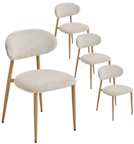 PPkrimnel Mittelalter Esszimmerstühle, Beige-Eiche Optik, 4 Stück | 150kg Traglast, Ergonomische Bogenlehne, Hautfreundliche Chenille Polsterung, Schnelle Montage, für Esszimmer & Restaurants