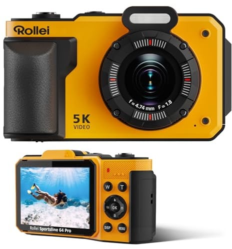Rollei Macchina Fotografica Subacquea Fotocamera Subacquea Digitale 5K 64MP | Sportsline 64 Pro Telecamera Impermeabile con Sensore Sony 21MP Zoom Digitale 18X per Snorkeling Immersioni Nuoto
