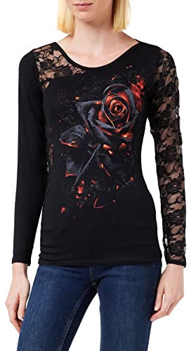 Spiral - Burnt Rose - Lace One Shoulder Top Black - L