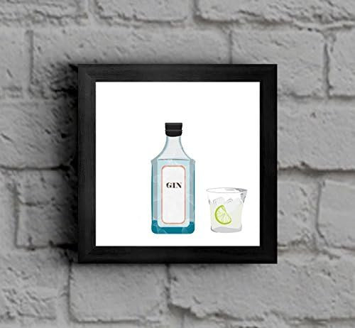 The Victorian Printing Co - Bottle of Gin with glass original illustrated print - Black