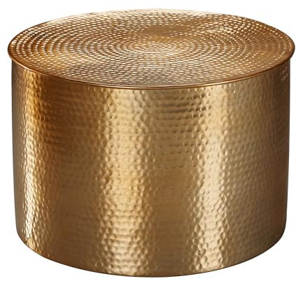 FineBuy Couchtisch 61 x 40,5 x 61 cm Aluminium Beistelltisch orientalisch rund, Flacher Hammerschlag Sofatisch Metall, Design Wohnzimmertisch modern, Loungetisch indisch Stubentisch klein