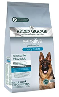 Arden Grange Sensitive Puppy/Junior Trockenfutter für Hunde, getreidefrei, Ozean, Weißfisch und Kartoffel, 12 kg