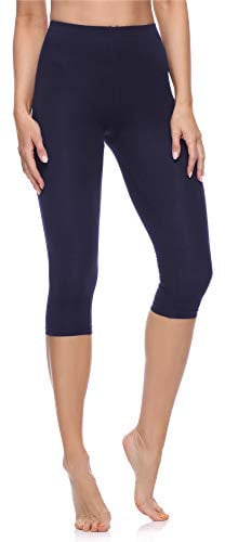 Merry Style Leggings Donna 3/4 Pantaloni Capri Morbidi e Confortevoli Leggins Donna in Cotone Traspirante Elastici e Delicati sulla Pelle Sensibile MS10-199 (Navy Blu, S)