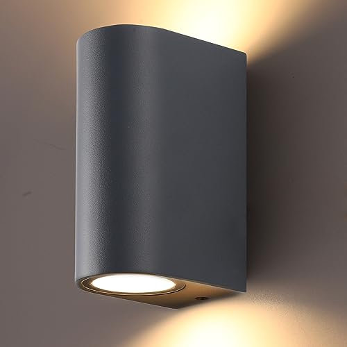 LASIDE Aussenleuchte Aussenlampe Wand Rund, GU10 Anthrazit Aluminium Up Down Außenlampe Außenleuchte, IP44 Spritzwassergeschützt Wandlampe Wandleuchte Lampe Aussen Außen Leuchte für Garten Terrasse