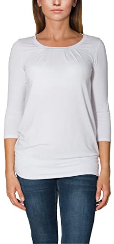 Alkato Damen Viskose Shirt 3/4 Arm Longshirt Top, Farbe: Weiß, Größe: L