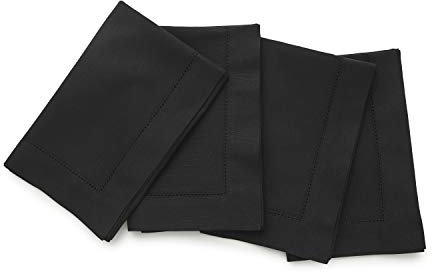 Solino Home Baumwolle Leinen Servietten 20x20 Zoll,Schwarz Hohlsaum Dinner Servietten für Herbst, Erntedankfest, Weihnachten, Urlaub, Winter,Maschinenwaschbar Stoffservietten 4er Set,Handgefertigt