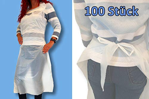 100 Stk wasserdichte Einwegschürzen 75x120 cm Folienschürzen Folienhemdchen Schutzkittel Einwegkittel Einmalschürze Folienponcho Poncho Folienoverall Schutzoverall Frisörschürze universelle Größe weiß