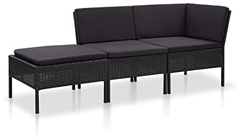 vidaXL 3-TLG. Garten-Lounge-Set mit Auflagen Poly Rattan Schwarz