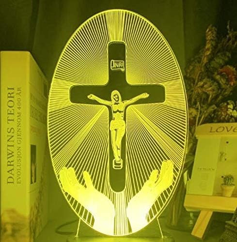 Xdorra Jesus Christus Kreuz 3D Nachtlicht, Tischlampe, Schreibtischlampe, 7 Farbwechsel, Touch-Lichter mit Acryl-Flach- & ABS-Basis & USB-Kabel