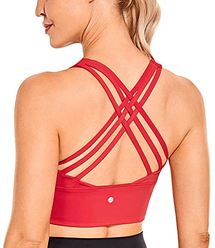 CRZ YOGA Damen Longline Sport-BH Ohne Bügel Gepolstert Bra Top Wirefree Padded Yoga Crop Tops Purpur XL
