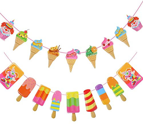 LUOZZY 2 Stück Eiscreme Banner Popsicle Banner für Hawaii Party Eis Bar Papier Banner für Sommer Strand Pool Geburtstag Party Supplies