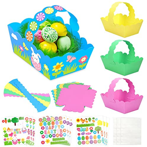 HONMOK 8 Stück Osterkörbchen Bastelset DIY Osternest Basteln Kinder Papier Osterkörbe zum Befüllen Osterkorb mit Aufkleber Bunte Ostern Korb Spielzeug Geschenke für Osterdeko Kinder