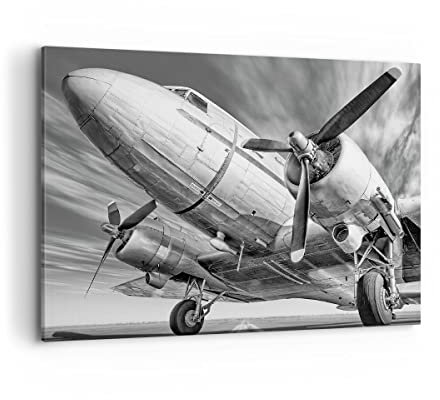 Bilder auf Leinwand 100x70cm Leinwandbild Flugzeug Retro Flugzeug Groß Wanddeko Bild Schlafzimmer Küche Deko Wandbilder Dekoration Wohnzimmer Wall Decor Canvas Wand Kunstdruck Art AA100x70-4952