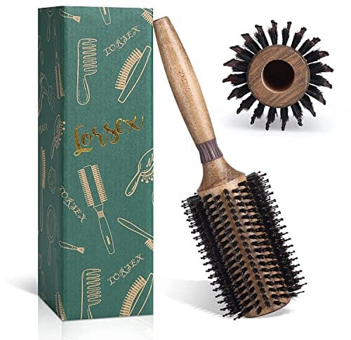 LORSEX Rundbürste zum Entwirren Glätten und Föhnen, Wildschweinborsten Runde Haarbürste mit Nylonborsten für Styling Locken, Professionelle Stylingbürste (Innen 40 mm/Außen 70 mm)