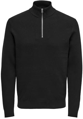 ONLY & SONS Herren ONSPHIL REG 12 Cotton Half Zip Knit NOOS Pullover, Black, S