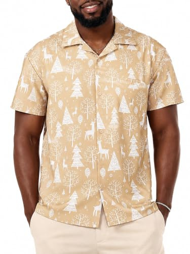King Kameha Funky-Hawaii-Hemd, Weihnachten, Herren, Kurzarm, Christmas-Reindeer-Allover, Khaki, L