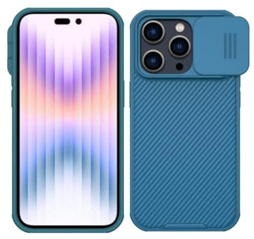 Nillkin CamShield Funda para Apple iPhone 14 Pro - Cubierta trasera con la Cámara deslizante Azul