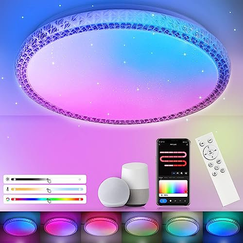 LED Deckenleuchte Dimmbar mit Bluetooth Wifi Fernbedienung | 16 Mill. Farben(RGBW ) | Smarte Deckenlampe für Schlafzimmer,Kinderzimmer,Wohnzimmer | Kompatibel mit Alexa, Echo und Google Home Kit (40W)