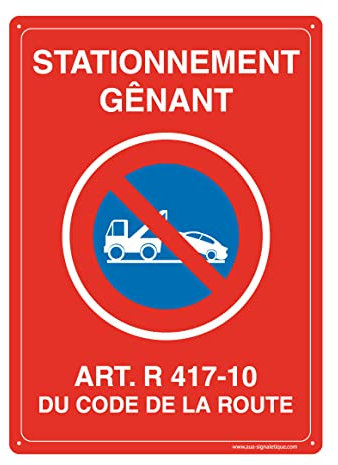 AUA SIGNALETIQUE - Panneau De Signalisation en PVC Rigide et Compact 1.5 mm. (121 x 170 mm, Stationnement Gênant)