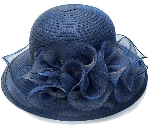 JowTreex Damen Organza-Sonnenhut, Fascinator, Tee-Party, Kirche, Bolwer für Hochzeit, Strand, marineblau, M