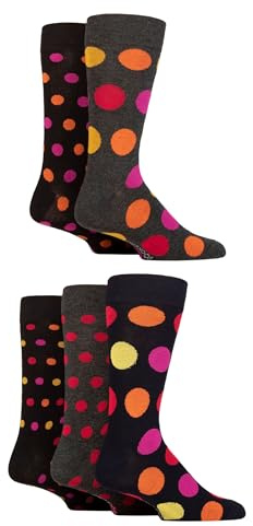 SockShop Men's Patterned Bright Colourful Natural Bamboo Socks Various Designs for Everyday Wear Size 7-11 Pack of 5 Polka Dot Black Red Hot 7-11