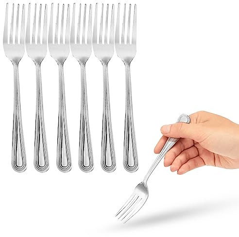 Pack 6 Tenedores de Postre de Acero Inoxidable 16 x 2,5 cm, Juego de Cubiertos para Postre con Acabado Brillante, Set de Mini Tenedores con Diseño Original