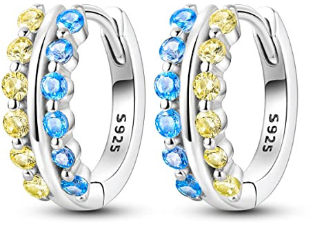 Hapour Tiny Rainbow Creolen 925 Sterling Silber | Eingelegte bunte Zirkonia-Huggie-Ohrringe für Frauen und Mädchen als Geburtstagsgeschenk – leuchtende blaue und gelbe Ohrringe