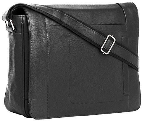 J. Wilson London - Designer Genuine Real Leather 14 Laptop Handmade Unisex Crossover Shoulder Messenger Briefcase Bag Satchel (Black)