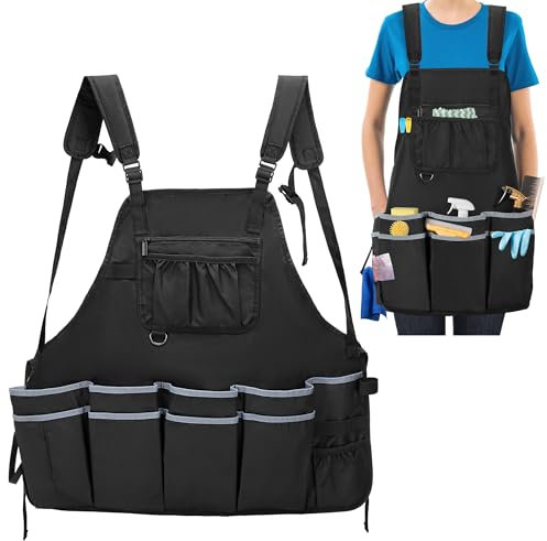 HODRANT Large Cleaning Apron With Dual Shoulder Strap, Work Pockets for Housekeeping, Business Supplies, Cleaning Caddy for Women & Men (Apron Only)