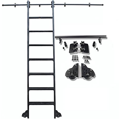 Scala per libreria Scorrevole Kit Binario Kit di binari per scaletta scorrevole per libreria scorrevole con tubo tondo nero (senza scala), binario per scala mobile con tubo tondo in acciaio da 3,3 pi