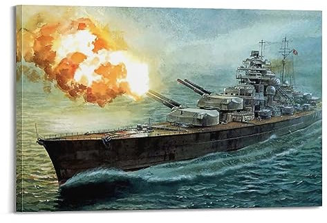 JONZA Kriegsposter Die letzte Schlacht des Schlachtschiffs Bismarck, dekoratives Gemälde, Leinwand, Wand und Kunstbild, Familienschlafzimmer, 60 x 90 cm