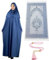 Prien Frauen Gebetskleidung Mit Hijab Gebetsperlen Gebetsteppich, Damen Muslim Kleidung, Islam Abaya Set, Ferace Tesettür Giyim, Islamische Langarm Kleid, Kopftuch, Gebetskleid Für Ramadan (Indigo)
