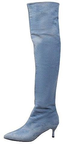 Berimaterry Stivali da donna sopra il ginocchio, con tacco alto, con tacco alto, con suola alta, con lacci, in pelle, al ginocchio, con plateau, Jeans blu., 38 EU
