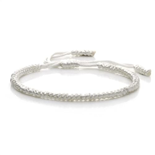 EVEMATE Tibetisches Glücksarmband für Frauen & Männer - Buddhistisches Armband - Geflochtenes Freundschaftsarmband - Glücksbringer Geschenk - Tibet Stil Glücksband (Weiß)