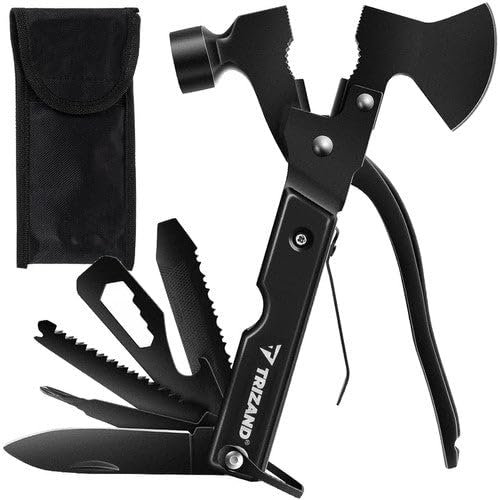 Camping Axt Beil, Outdoor Survival Multitool, 17 in 1 Multifunktionswerkzeug mit Hammer Säge Messer, mini Werkzeug - Geschenke für Männer