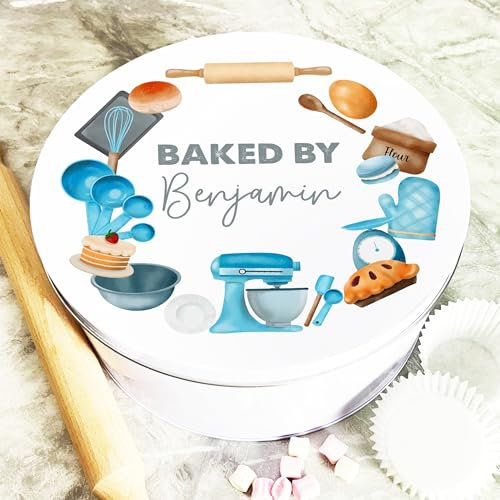 Round Watercolour Baking Baked By Personalised Cake Tin Personalised Gift | Custom Gift | Personalized Tin | Cake, Biscuit & Treat Tins | Gift For Her | Gift For Him