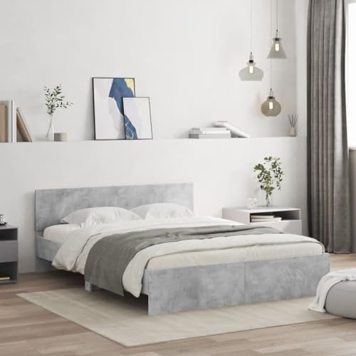 vidaXL King Size Bed Frame with Headboard-150x200 cm-Concrete Grey-Engineered Wood-Easy Assembly-Sturdy Support for Bedroom