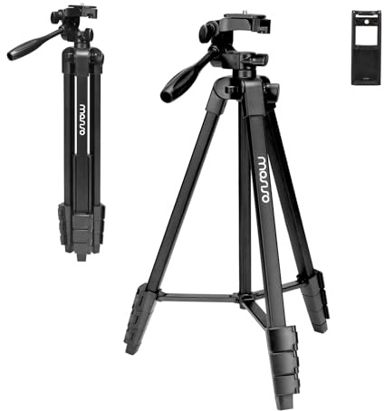 MOSISO Trépied Voyage Léger 58 Pouces pour Appareil Photo & Téléphone,Compatible avec Appareil Photo sans Miroir/Téléphone/Projecteur/Ring Light, Charge 6,6 LB, pour Vlog/Prise de Vue, Noir