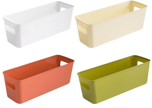 GmeDhc 4 Piezas Cajas Almacenaje Plastico, Caja de Almacenamiento para Hogar, Cajas Organizadoras de Plástico con Asas, Cestas Organizadoras Almacenaje, para Cocina, Armario, Oficina, Baño