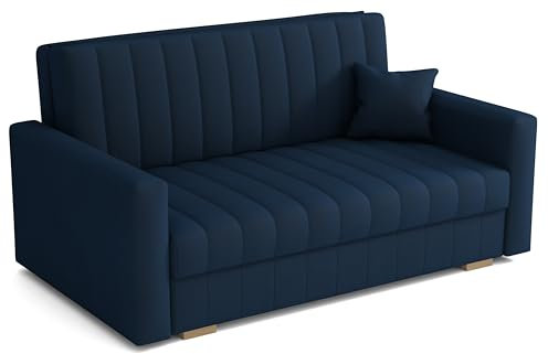 MEBLE-LUX Schlafsofa klein Zanzibar I Sofa 3 Sitzer 153 cm Breit I Sofa mit Schlaffunktion I Schlafsofa mit Bettkasten I Couch mit Schlaffunktion Klein I Dunkelblau