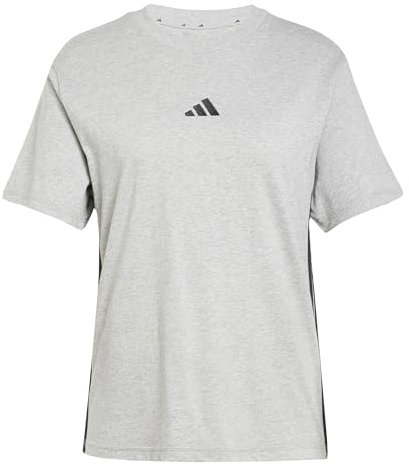 adidas Femme Essentials 3-Stripes Cotton T-Shirt, Medium Grey Heather/Black, L